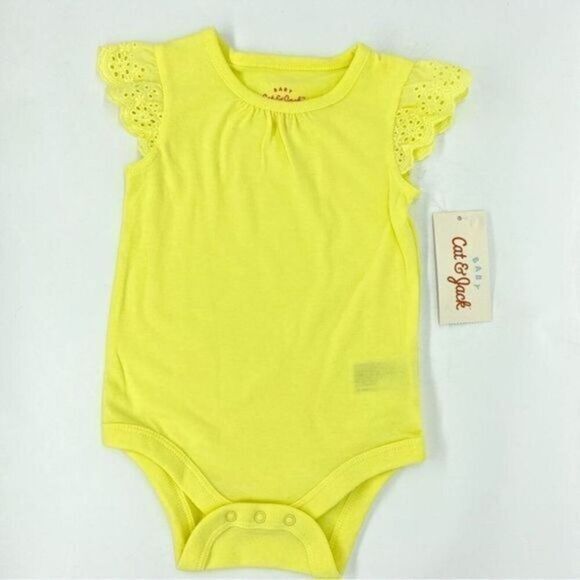 Cat & Jack Other - Cat & Jack Yellow Eyelet Flutter Sleeve Bodysuit Onsie New 18 Months